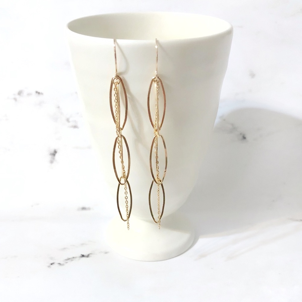 gold filled marquis chain link dangle earrings